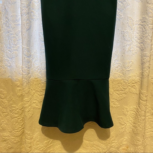 Lulu’s Emerald Green Hearts Aflutter Bodycon Trumpet Midi Ruffle Hem Dress - Picture 12 of 14